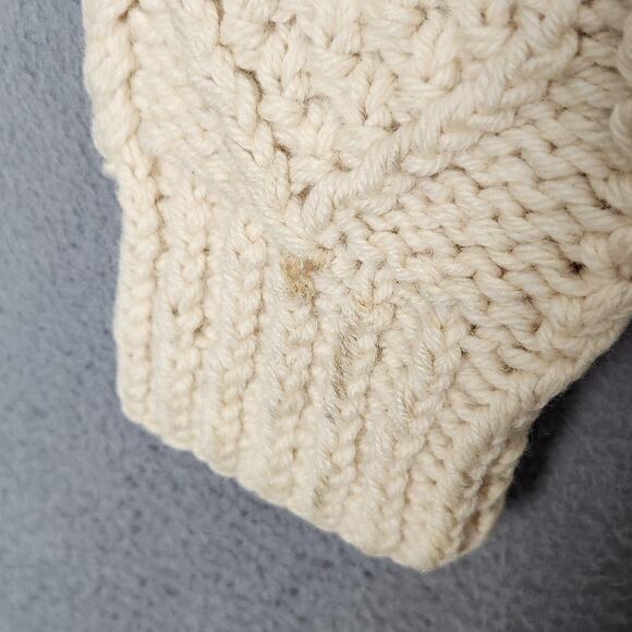 Fisherman Cardigan Sweater Womens Medium Cream Cable Knit Button Front Pockets - Picture 12 of 15